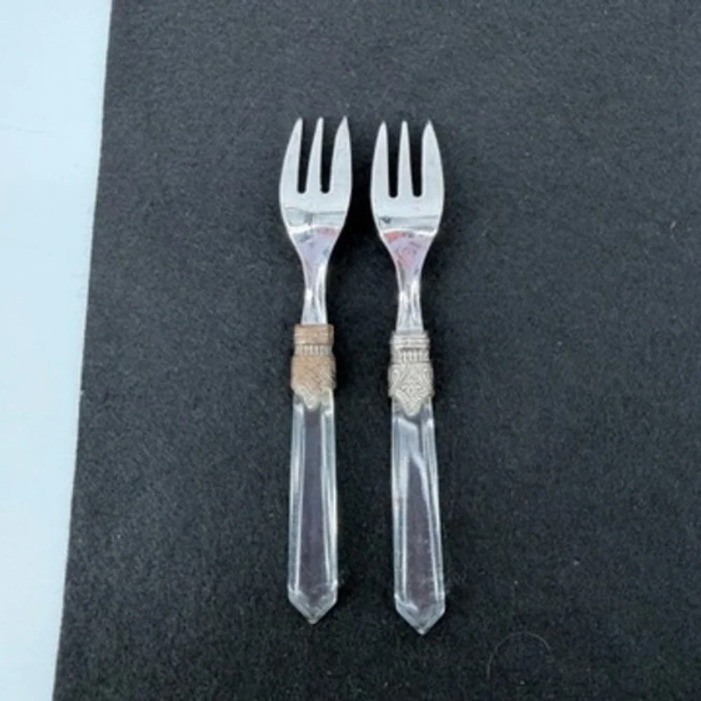Set of 2 Vintage Italian 18/10 Stainless Steel‎ Clear Acrylic Cocktail Forks